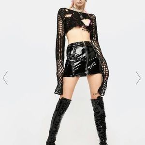 Dolls kills mini black latex skirt